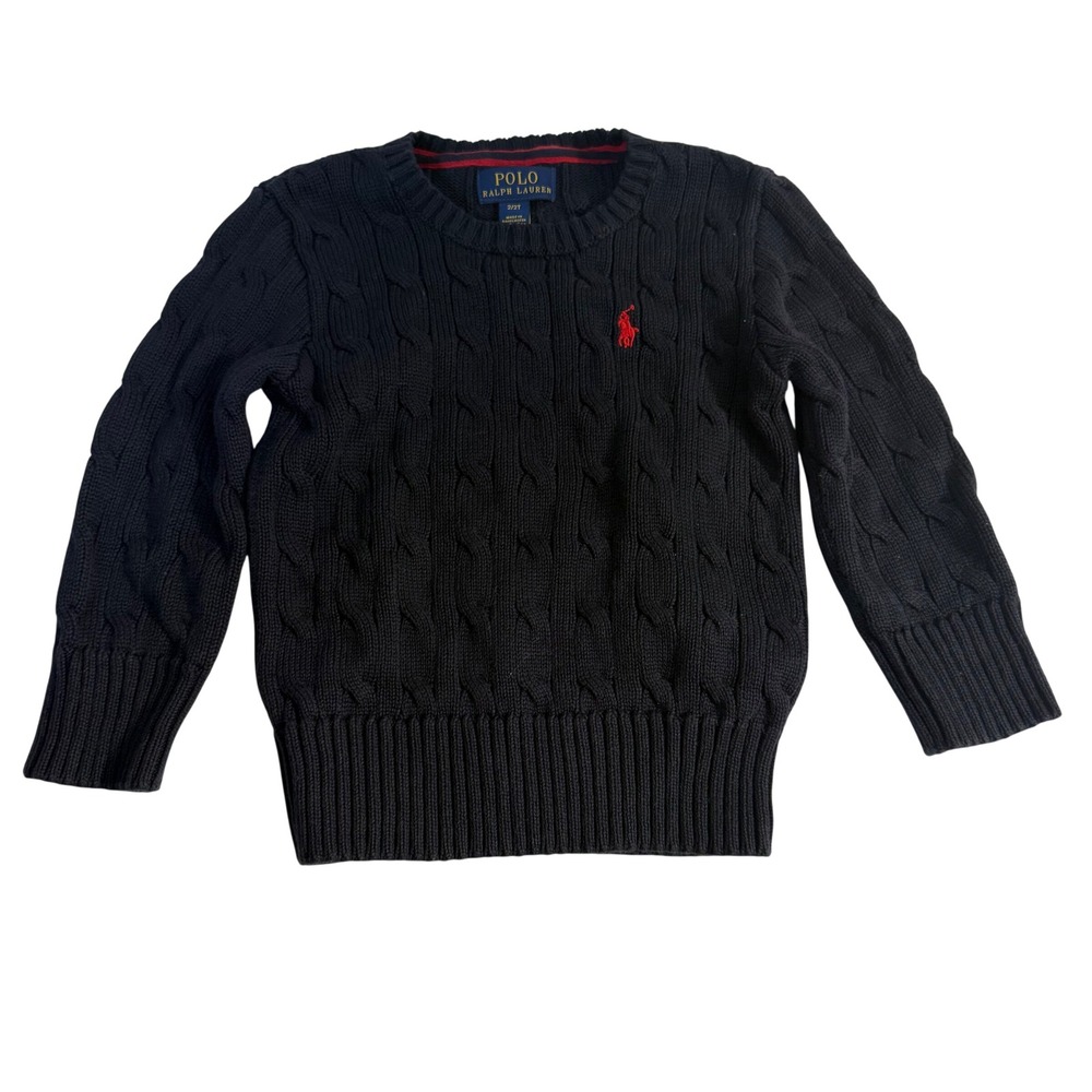 Polo Ralph Lauren Cable Knit Cotton Navy Logo Sweater boys toddler 2t